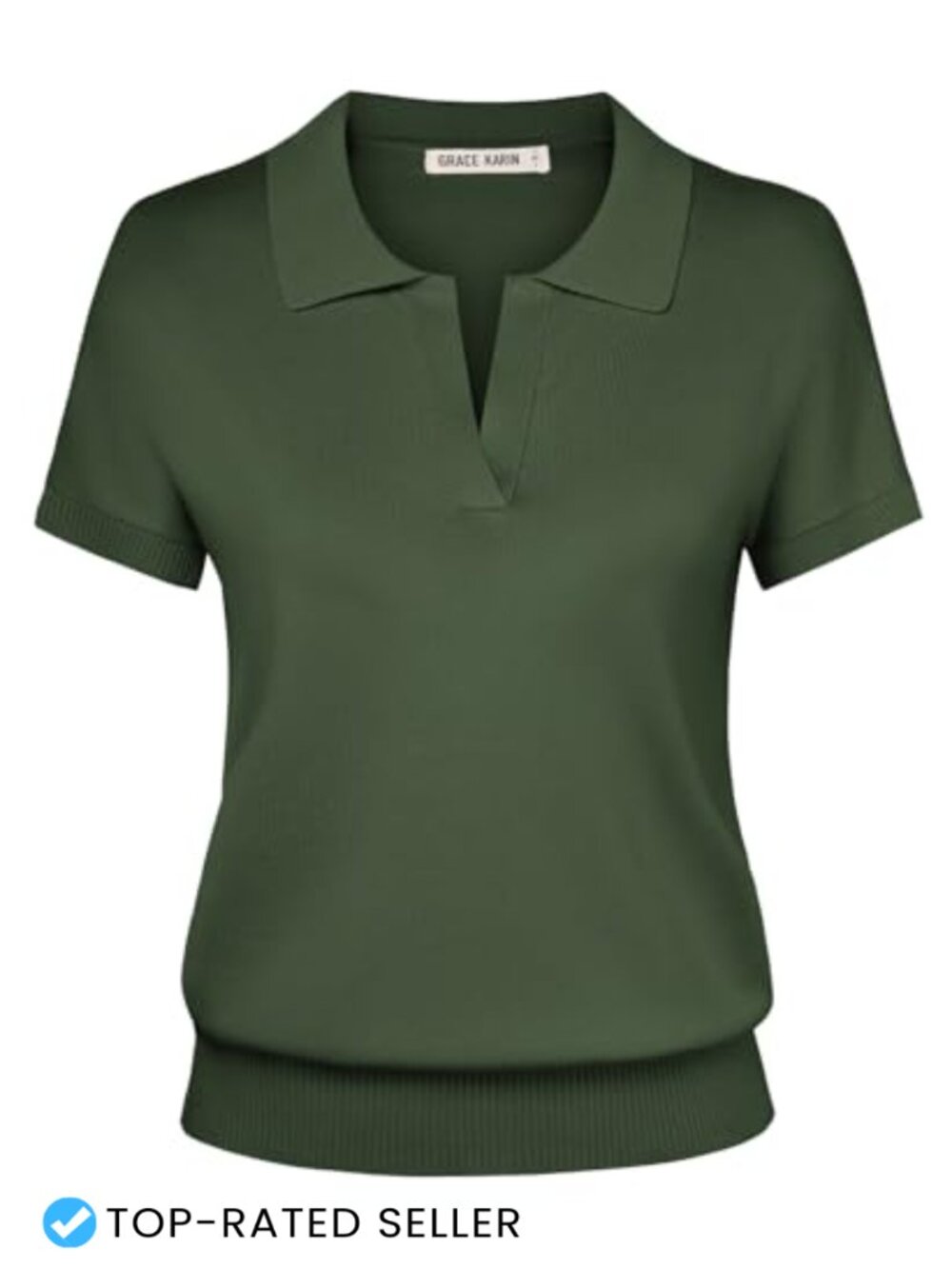 Women Short Sleeve Lapel Collar Knit Sweater Business Casual Top